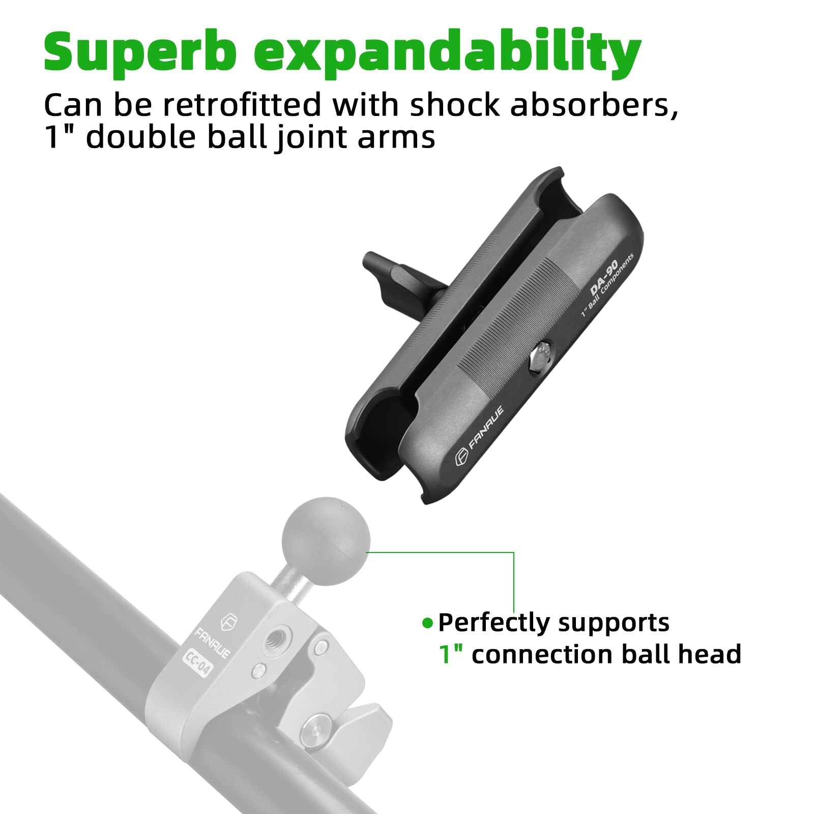 FANAUE Double Socket Arm Compatible with B Size 1" Ball Components for RAM Mount