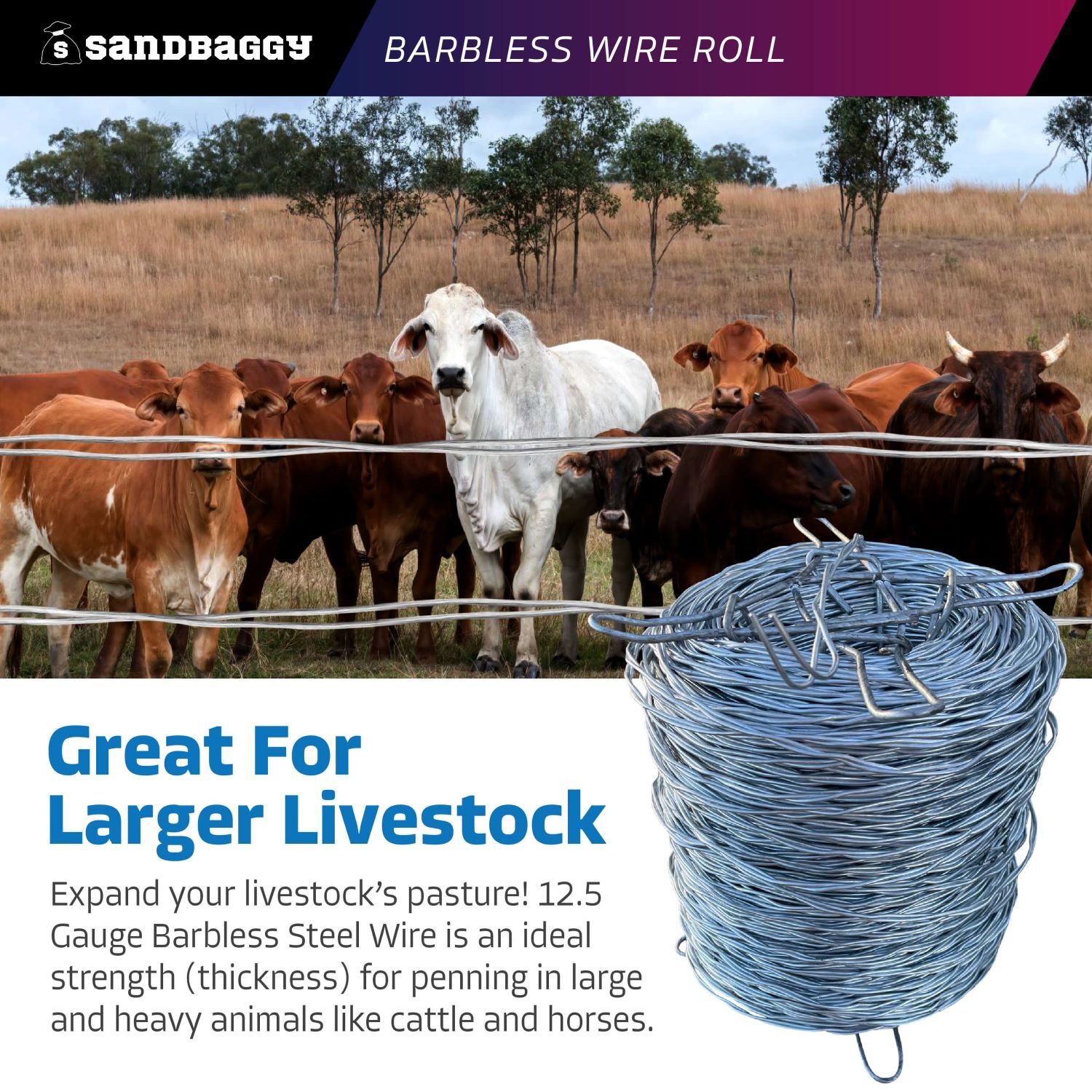 Sandbaggy Barbless Wire Roll - Twisted - 12.5 Ga Galvanized Steel [Will Call]