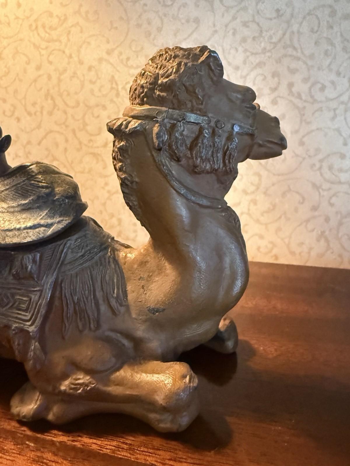 Antique Cold Painted Spelter Metal Camel Inkwell