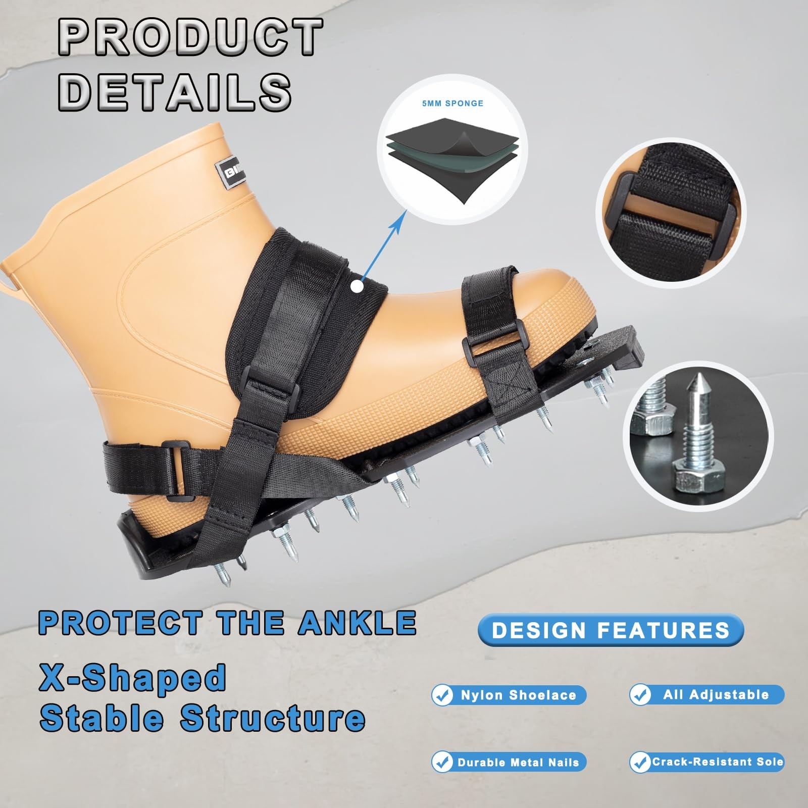 Epoxy Floor Spiked Shoes with 1" Short Spikes â€“ Adjustable Nylon Straps, X-Sh