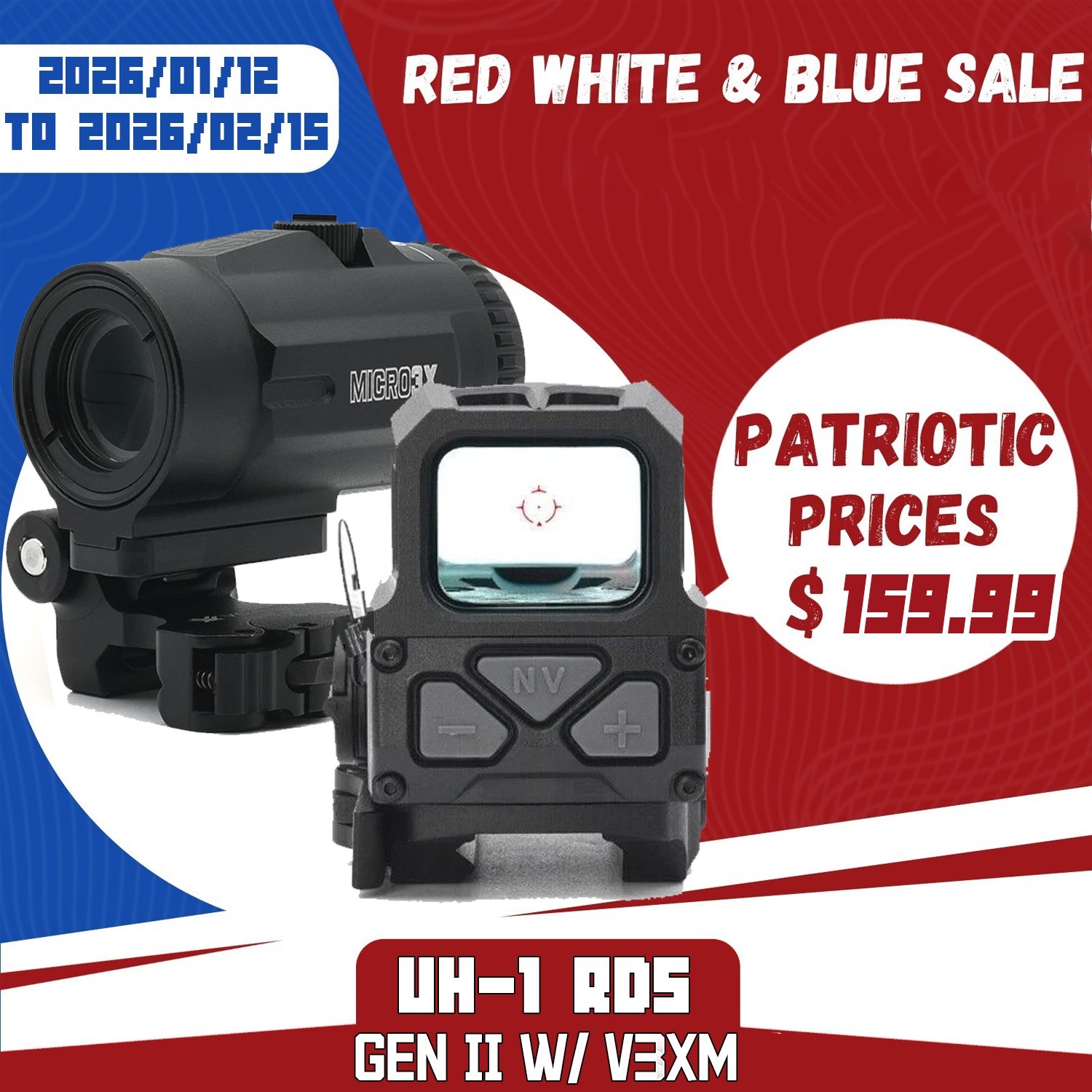 UH1 RDS Gen II Mira Holografica Red Dot Sight 68MOA Dot w/ V3XM Magnifier US
