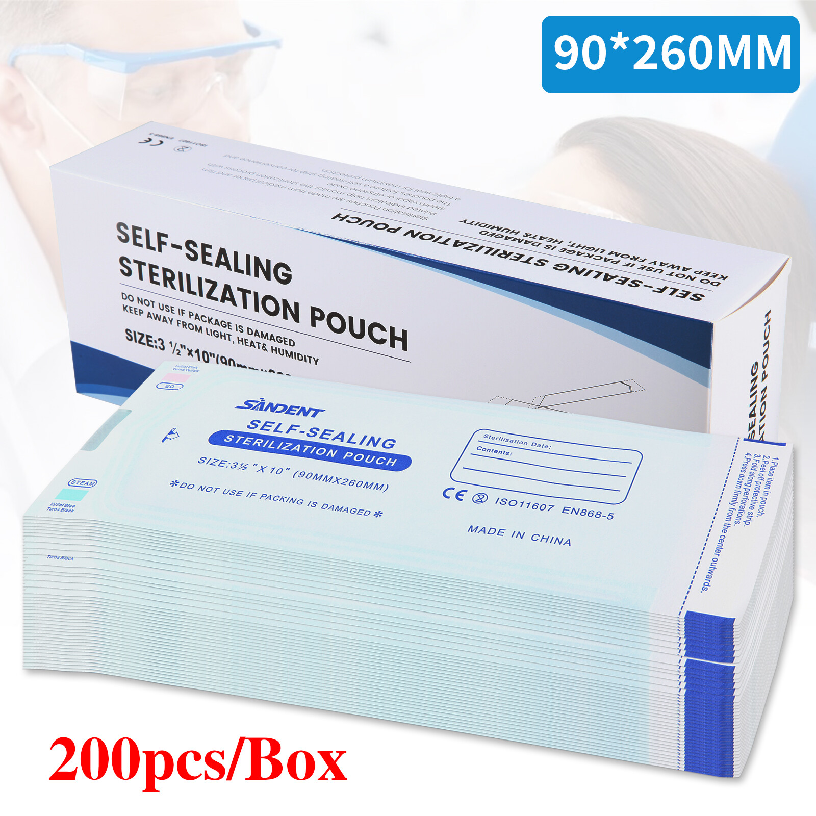 Dental Medical Self-Sealing Sterilization Pouches 3-1/2"x10" up to 4000