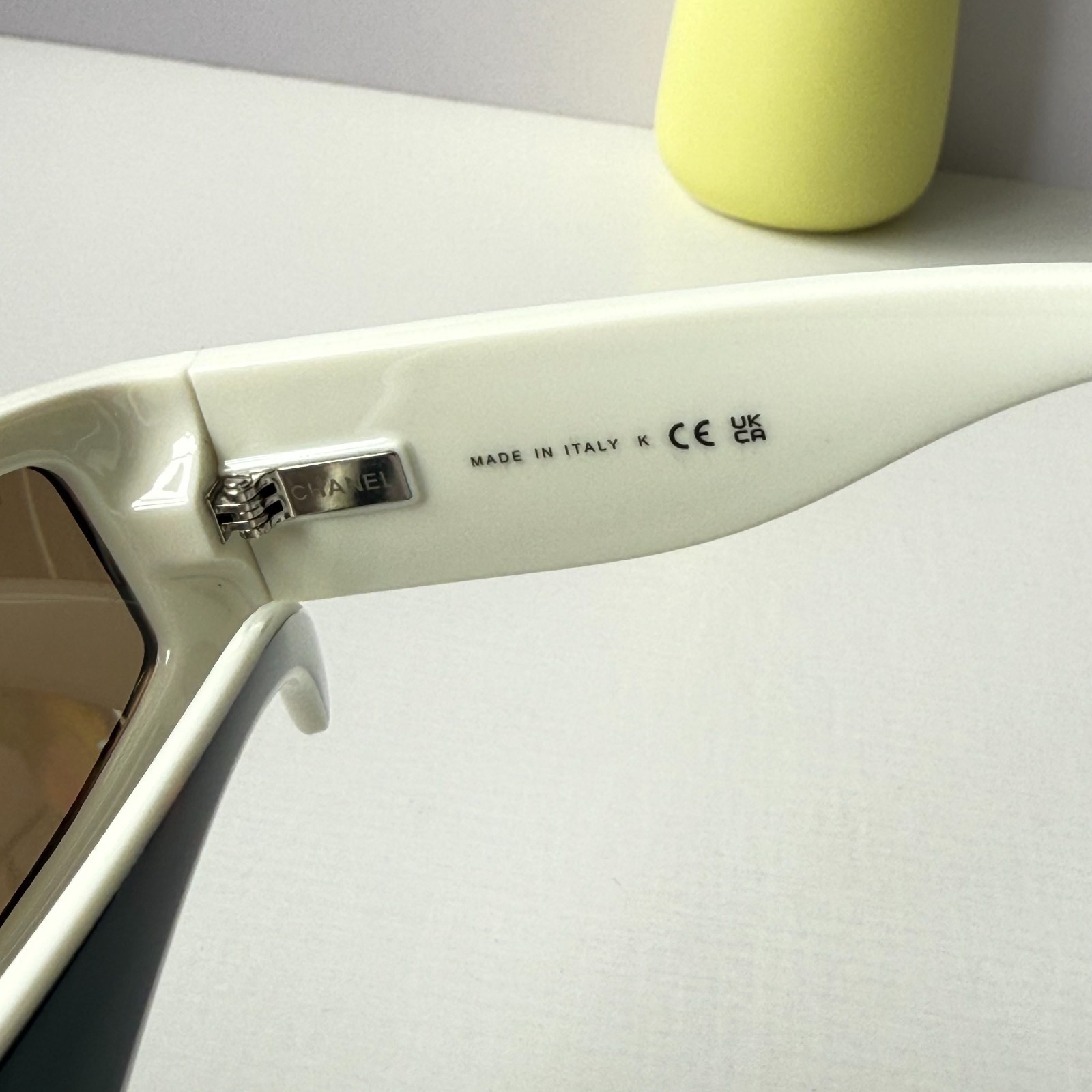 Chanel CH6057 Sunglasses Black/Beige Shield Wrap Brown Lens