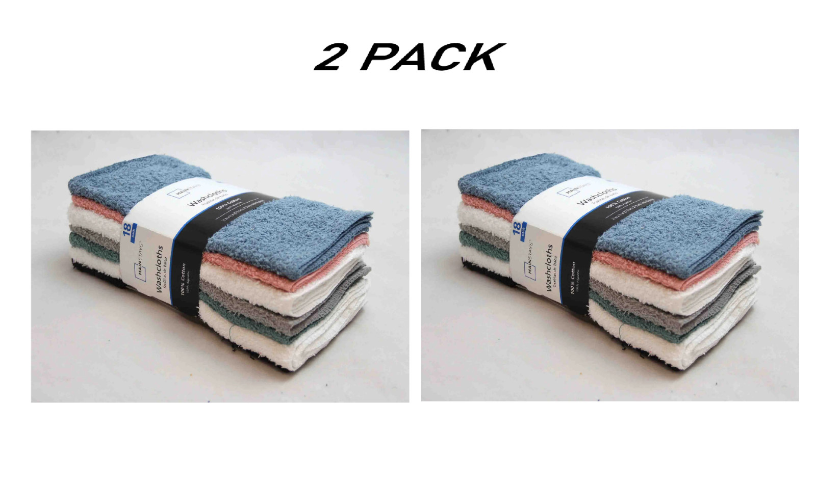 (2 PACK) Mainstays Washcloth Bundle, 18 Pastel in 1 Pack