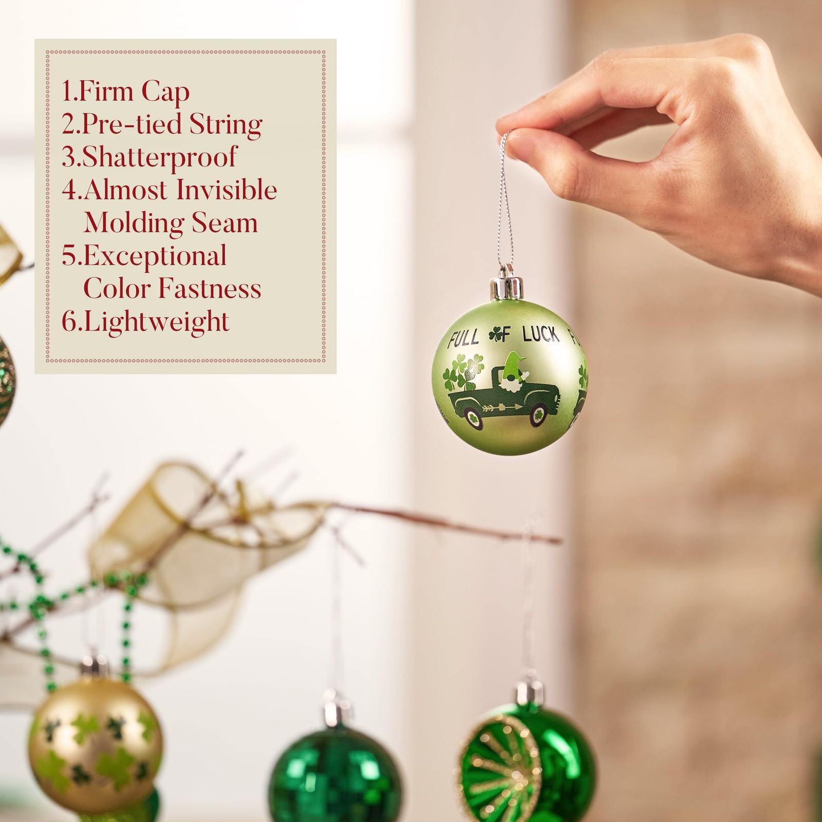 St Patricks Day Decorations Shamrock Tree Ornament Set, 9pcs 2.36inch Hanging...