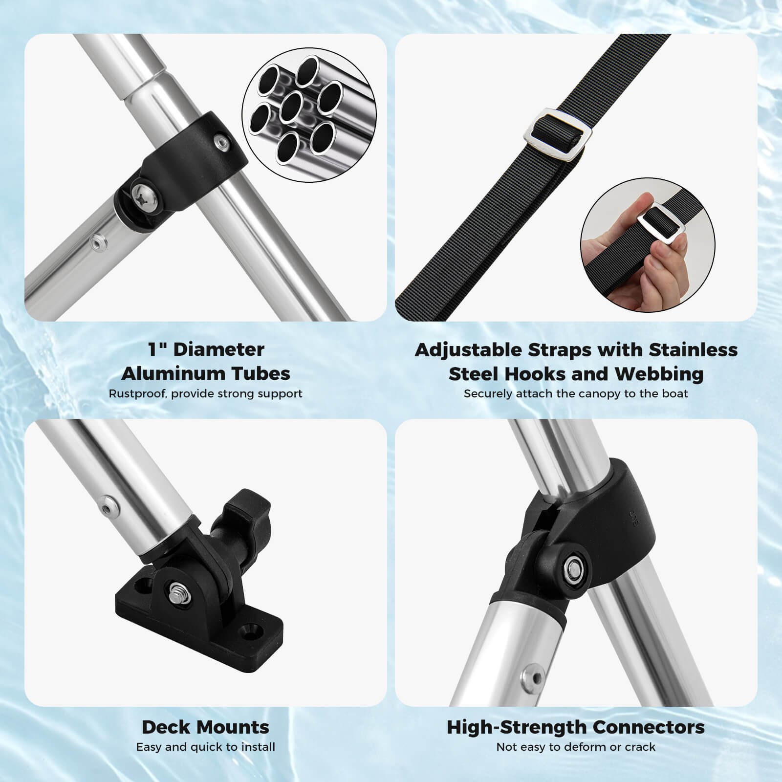 GOPLUS 3-Bow Boat Bimini Top Sun Shade Boat Canopy w/ Storage Boot Straps