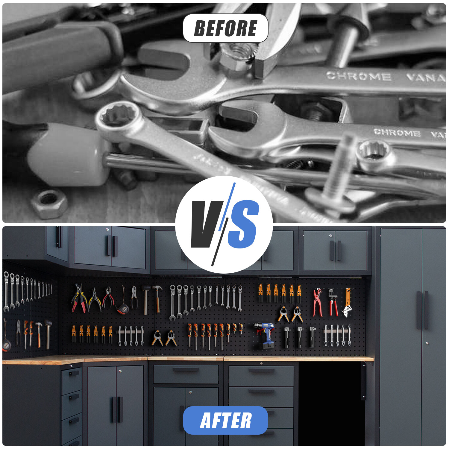 Garage Storage Cabinet 15Pcs Workshop W/Steel Cabinet Drawers Workbench Pegboard