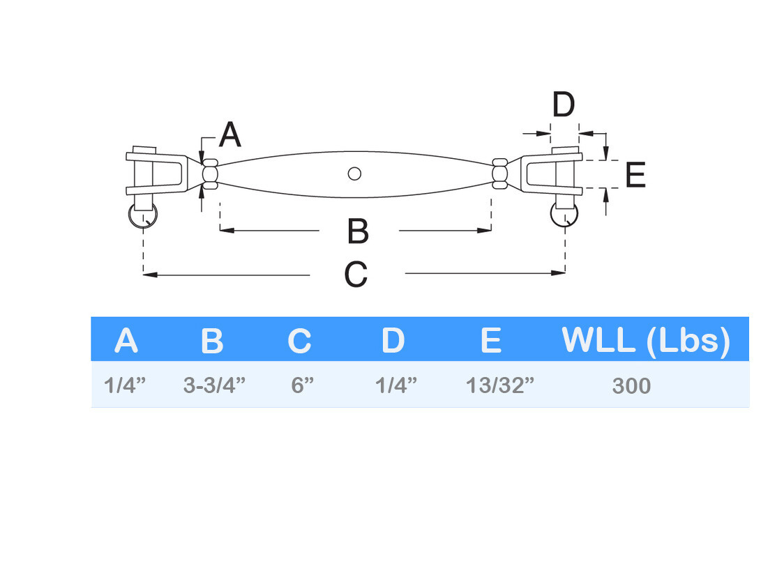 5 PC 1/4" Marine Stainless Steel Closed Body Turnbuckle JAW JAW Rig 300 Lbs