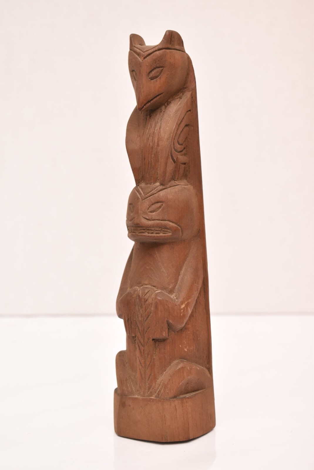 VTG Alaska Native American Totem Pole Hand Carved Cedar 9.75" Northwest Coast