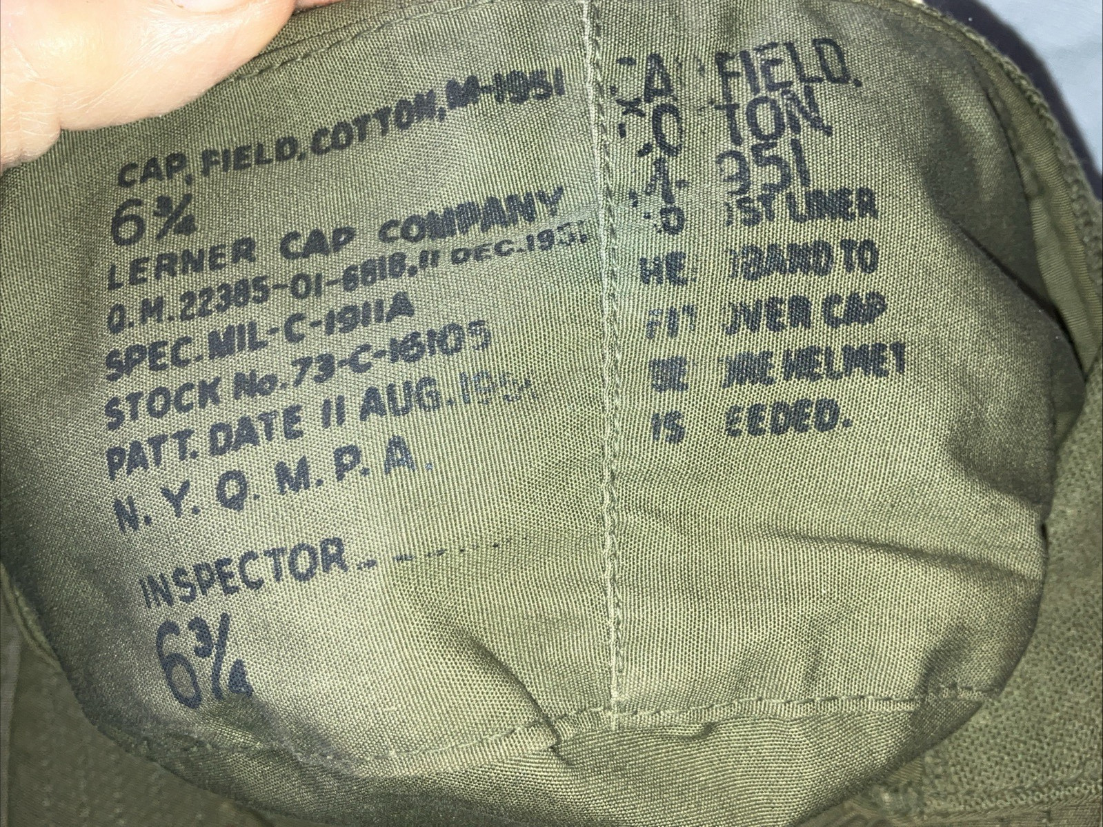 M51 FIELD CAP Dated 1951 6 3/4 ranger airborne mp armor hat fatigue mash patrol
