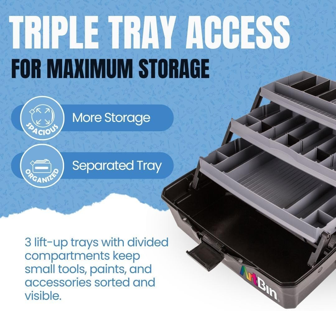 ArtBin 3-Tray Art Supply Box Portable Organizer for Crafts