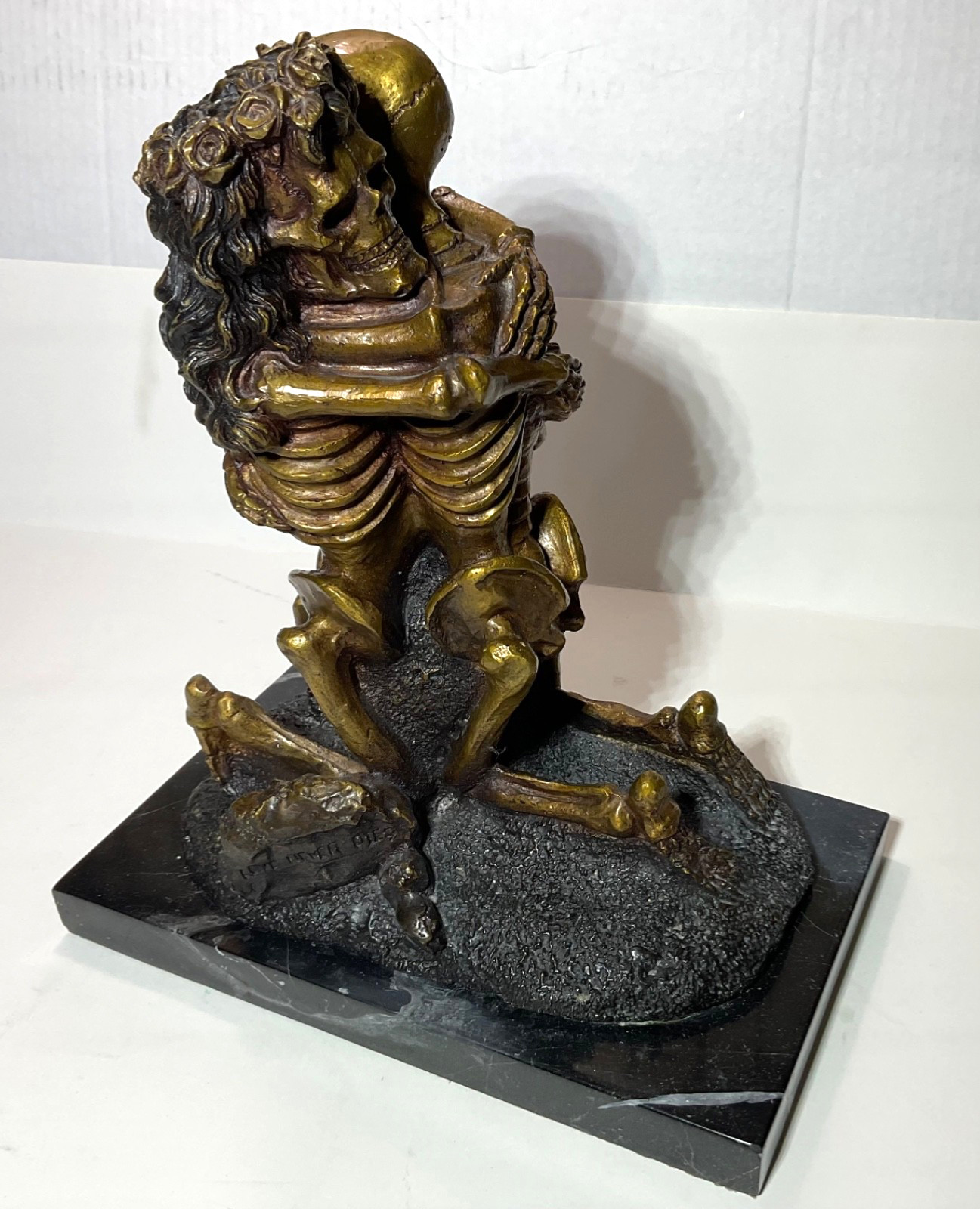 Vtg Bronze Cryptic Cinco De Mayo Death Skeleton Love Never Dies Gothic,Marble