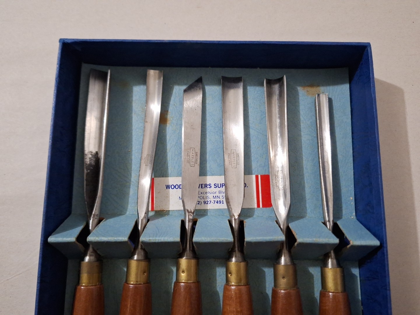 Marples M60A carving tools set in box, 6-piece used set