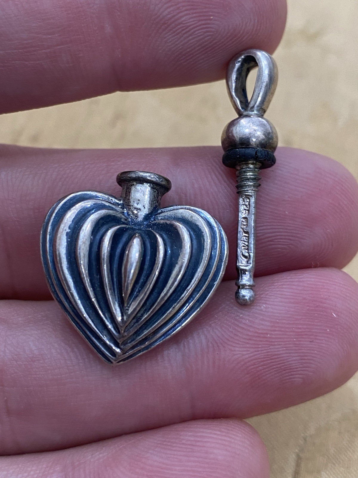 Logos Caviar Sterling Silver 925 Designer Signed Heart Perfume Decanter Pendant