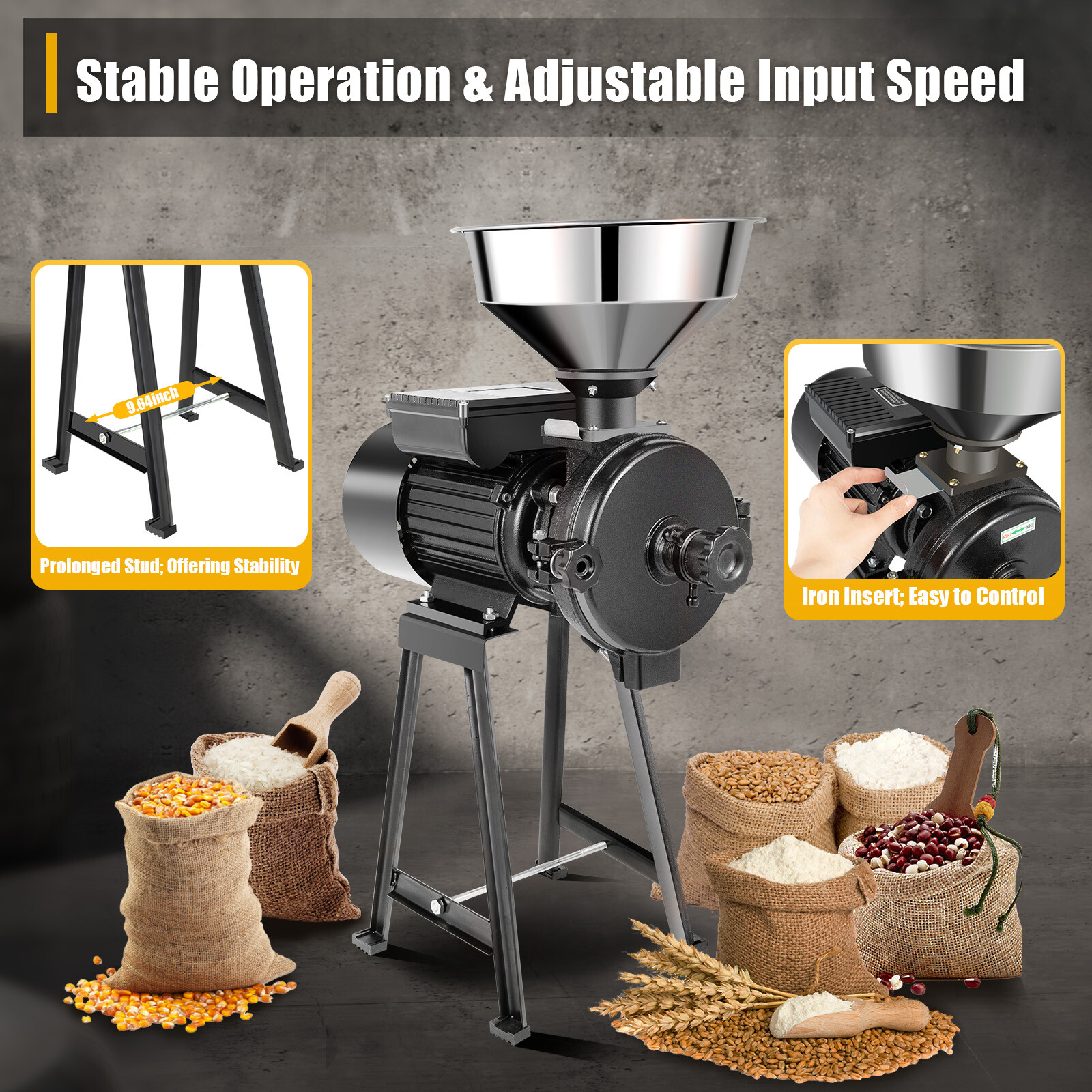 1500W Electric Grinder Mill Grain Wet & Dry Corn Wheat Feed Flour Cereal Machine