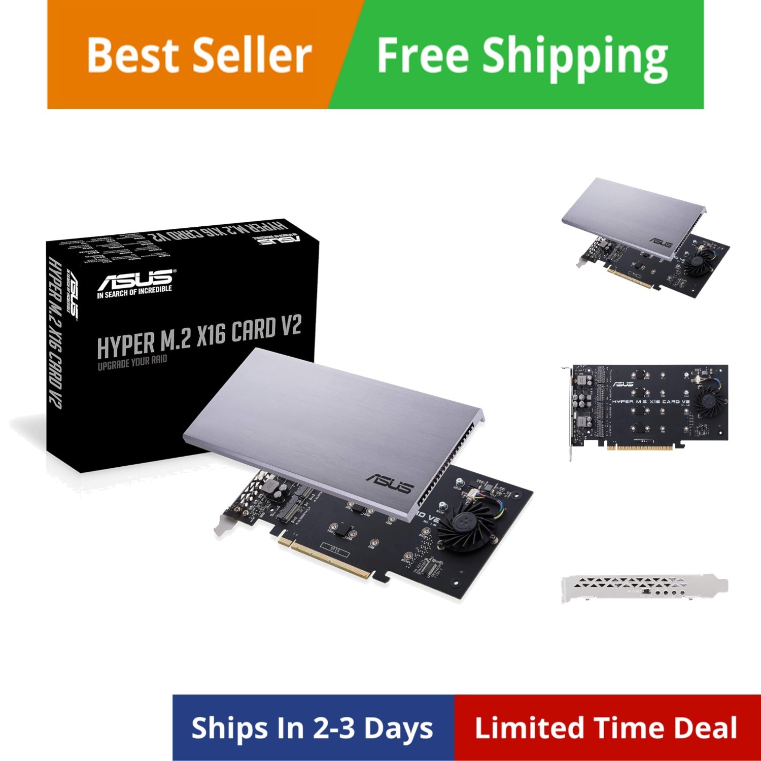 Hyper M.2 X16 PCIe 3.0 X4 Expansion Card V2 Supports 4 NVMe M.2 2242/2260/228...