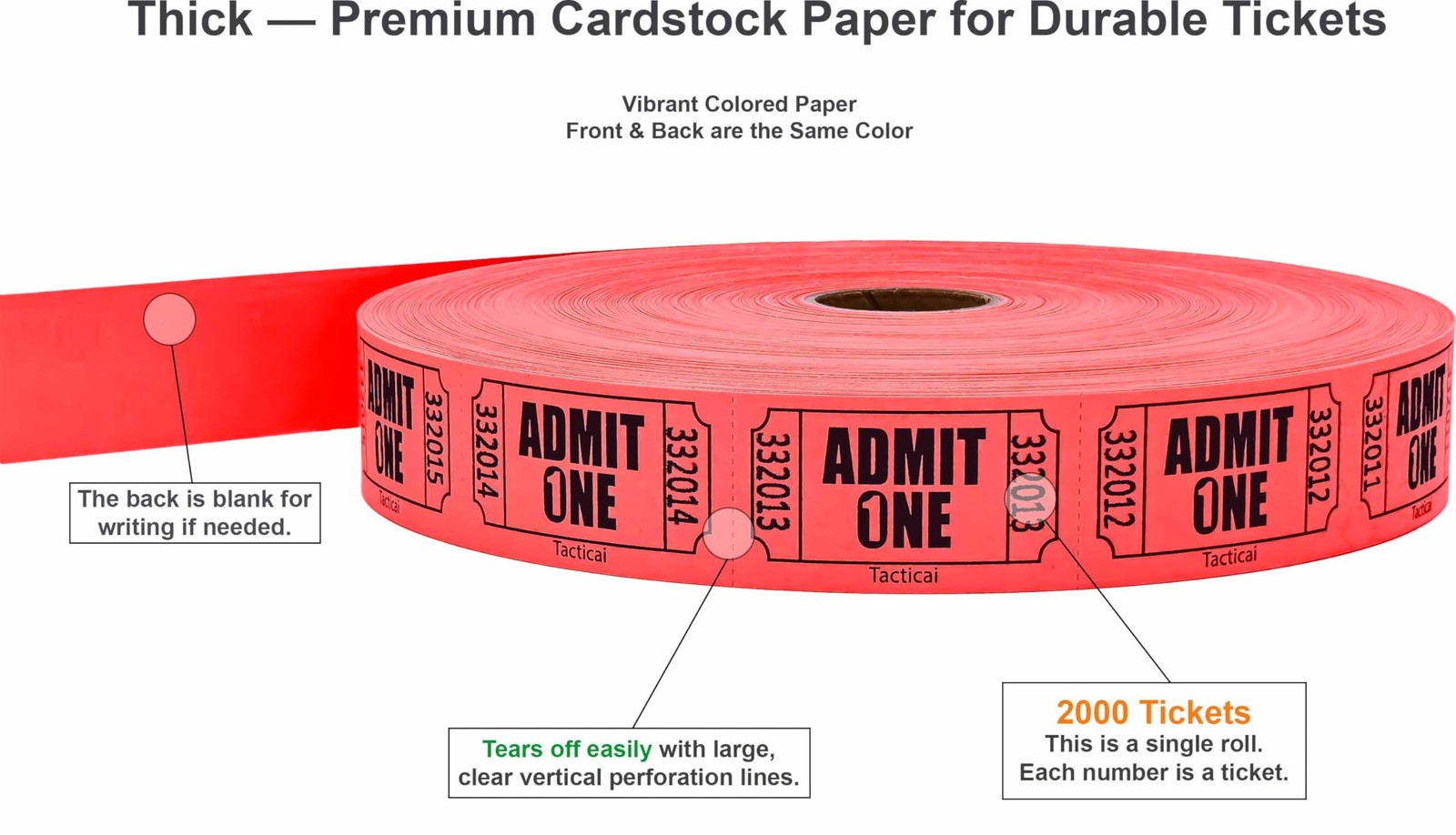 Admit One Single Roll Raffle Tickets 2000 per Roll for Events Fundraisers