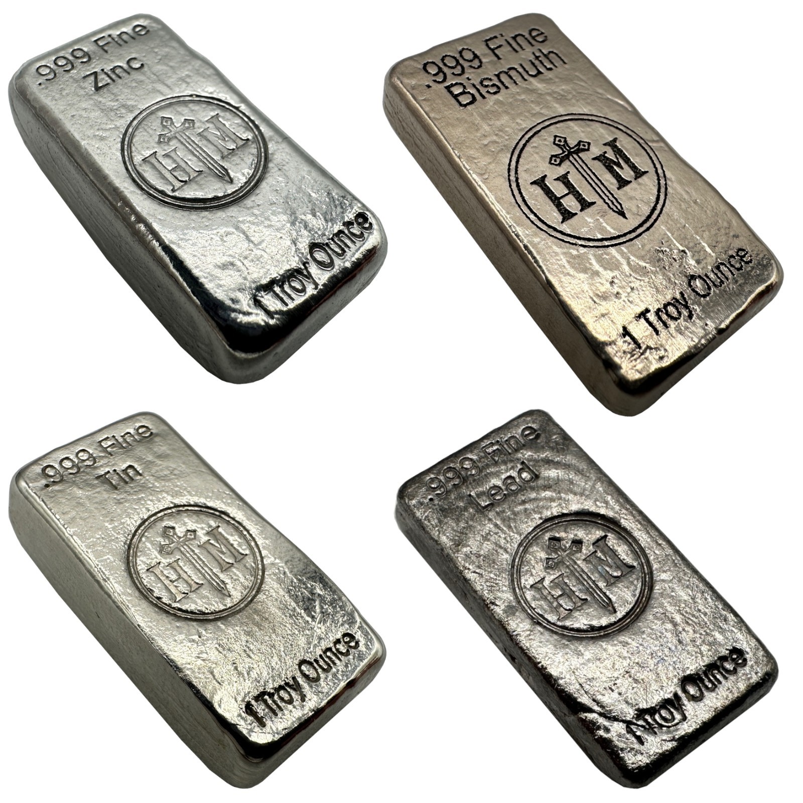 1 oz Metal Bar Set – Lead, Zinc, Bismuth, Tin Ingots for Display or Collecting