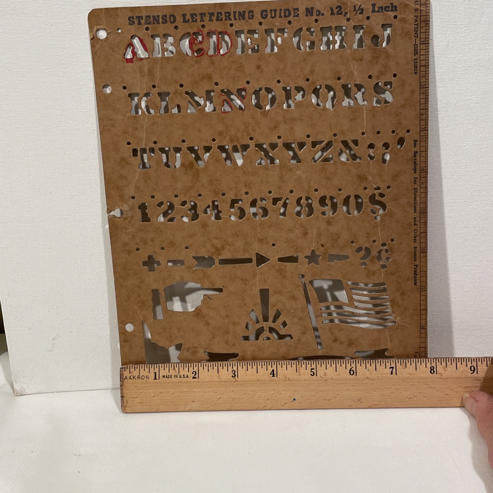 Vintage 1960’s Stenso Lettering Co - Lettering Guide Stencil No. 12, 1/2 Inch
