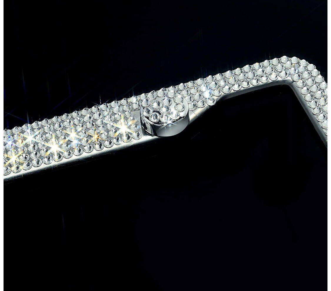 2 LUXURY White Diamond CRYSTAL Metal License Plate Frame Cap Made With Swarovski