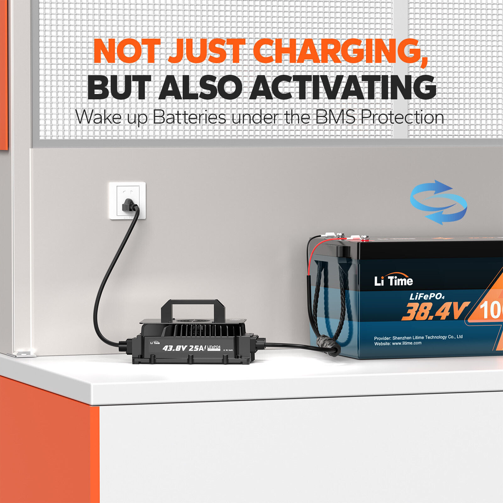 LiTime 43.8V 25A Waterproof AC-DC Charger for 36V(38.4V) Lithium LiFePO4 Battery