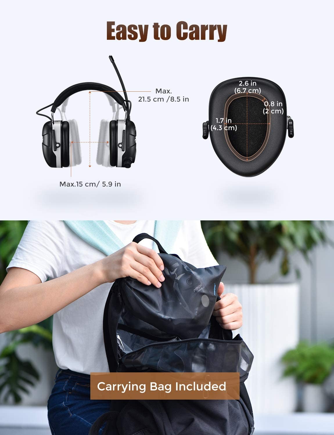 Mpow AM/FM Radio Ear Protection Headphone Bluetooth NRR 29dB Headset Ear Muffs