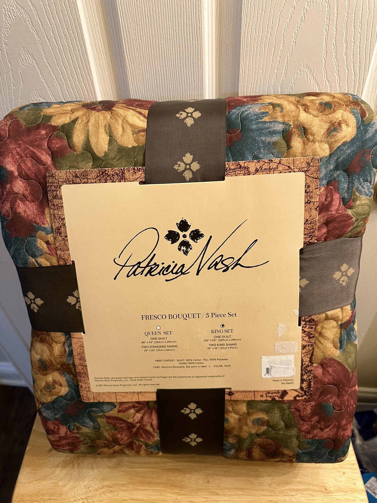 New Patricia Nash Fresco Bouquet Floral King Quilt & Pillow Shams Set 3pc