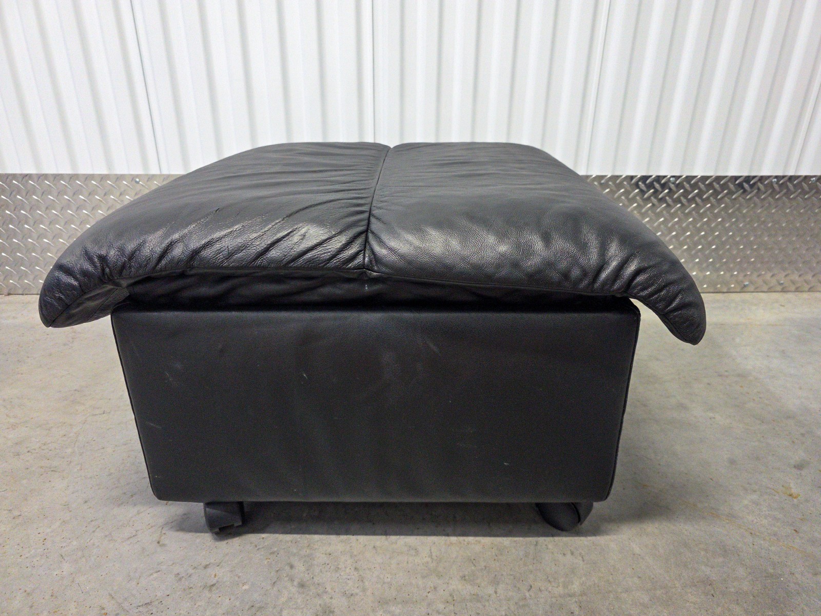 Ekornes Stressless "Soft" Leather Storage Ottoman | Black | Locking Casters