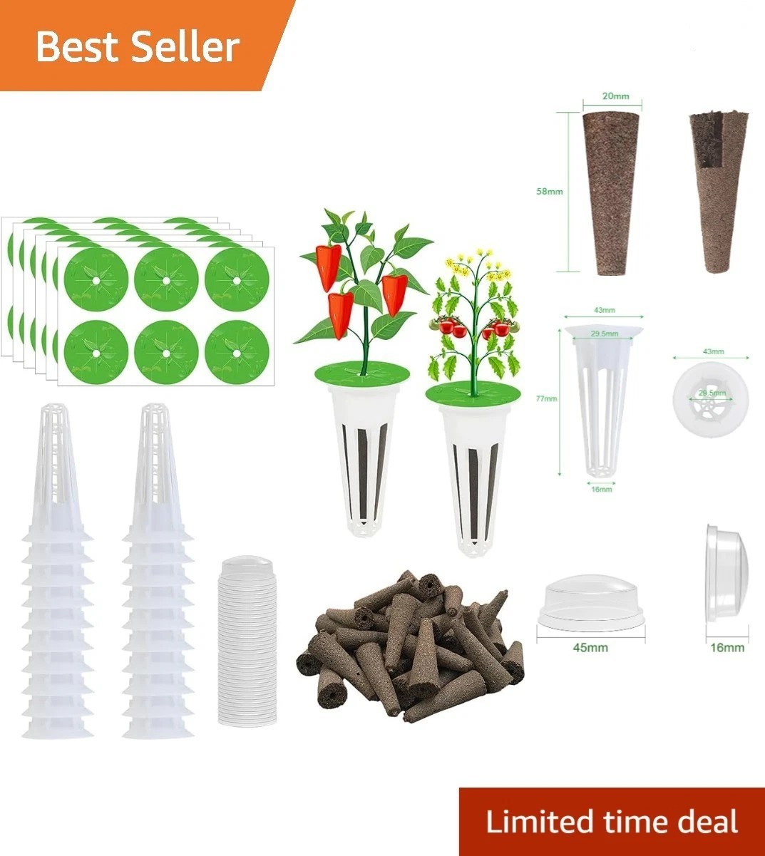 Versatile 48-Pc Hydroponic Growing Kit with Baskets & Domes for Home Gardeners