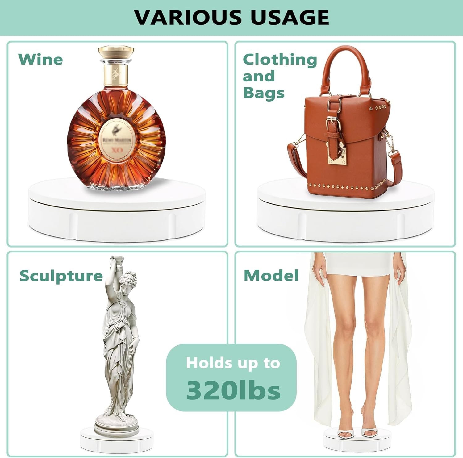 Rotating Display Stand 350Lbs Capacity, 360 Degree Rotating Turntable 12 Inch, T