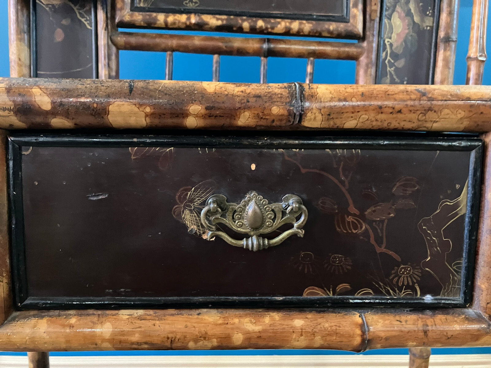 Victorian Tortoiseshell Bamboo & Japanned Lacquer Bonheur du Jour Late 19th C