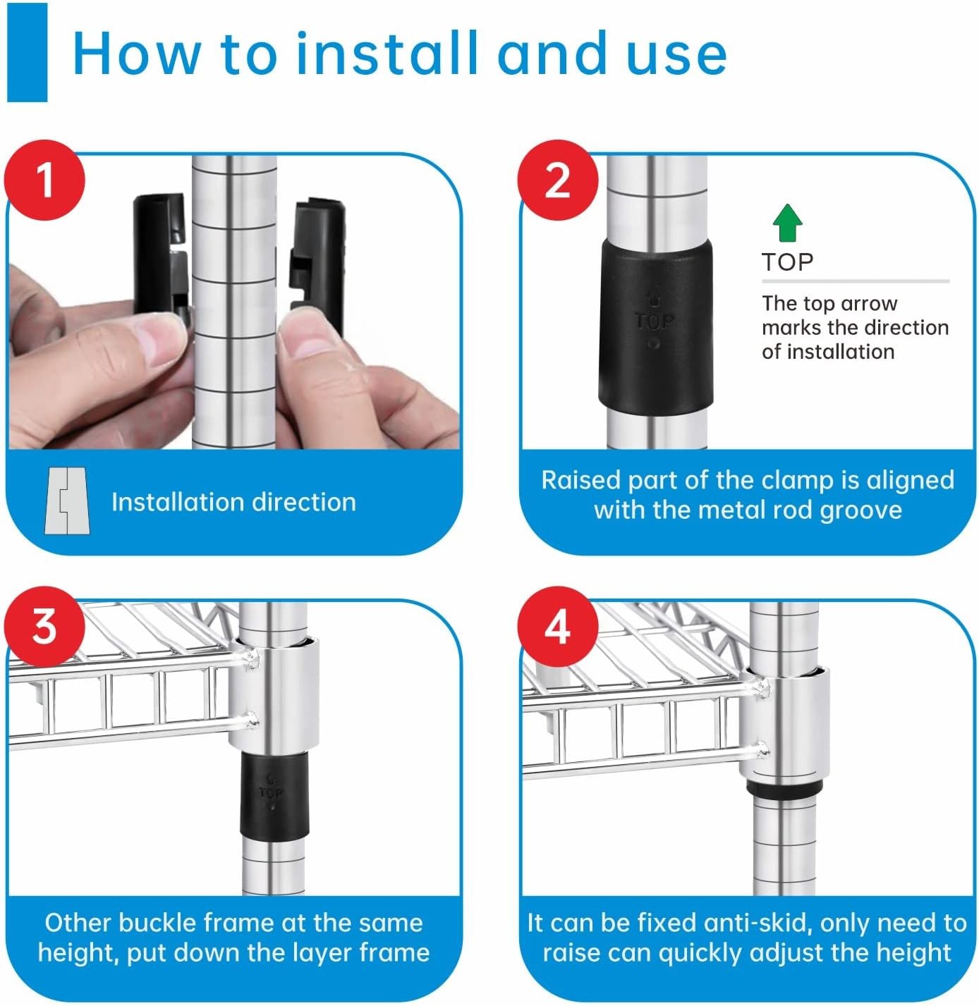 24Pcs Black Wire Shelf Clips – Shelf Lock Clips for 1 Inch Pipe Shelving – Durab