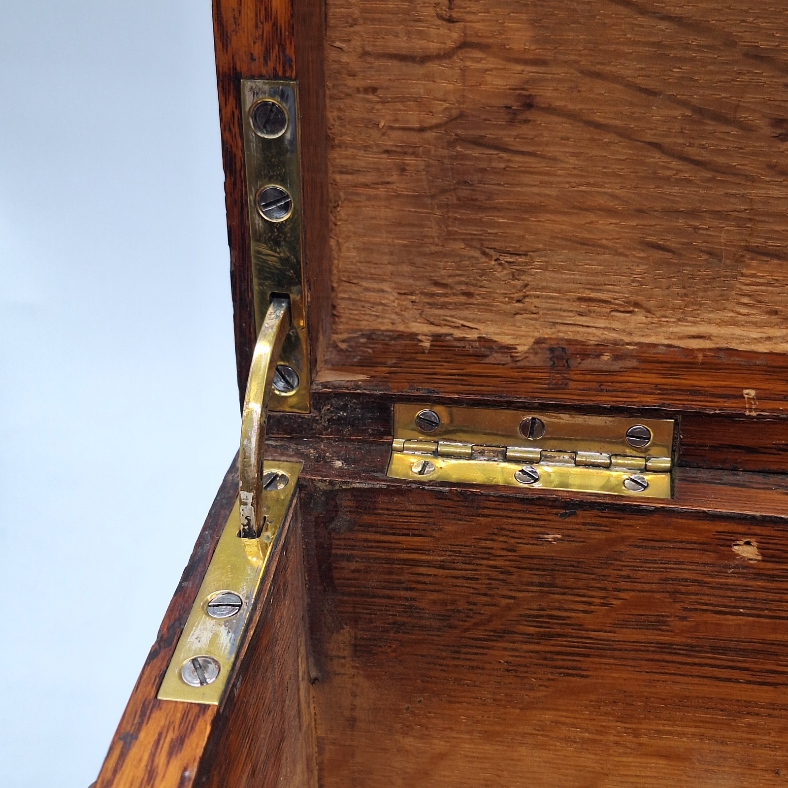 Antique Quarter Sawn Tiger Oak Silver / Flatware Chest Brass Handles Small