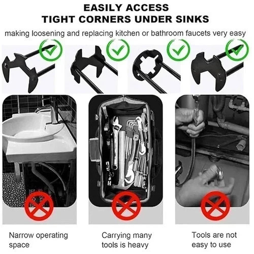 Multifunctional Sink Wrench Set, 2-Pack Basin and Faucet Wrench Tool with Fou.