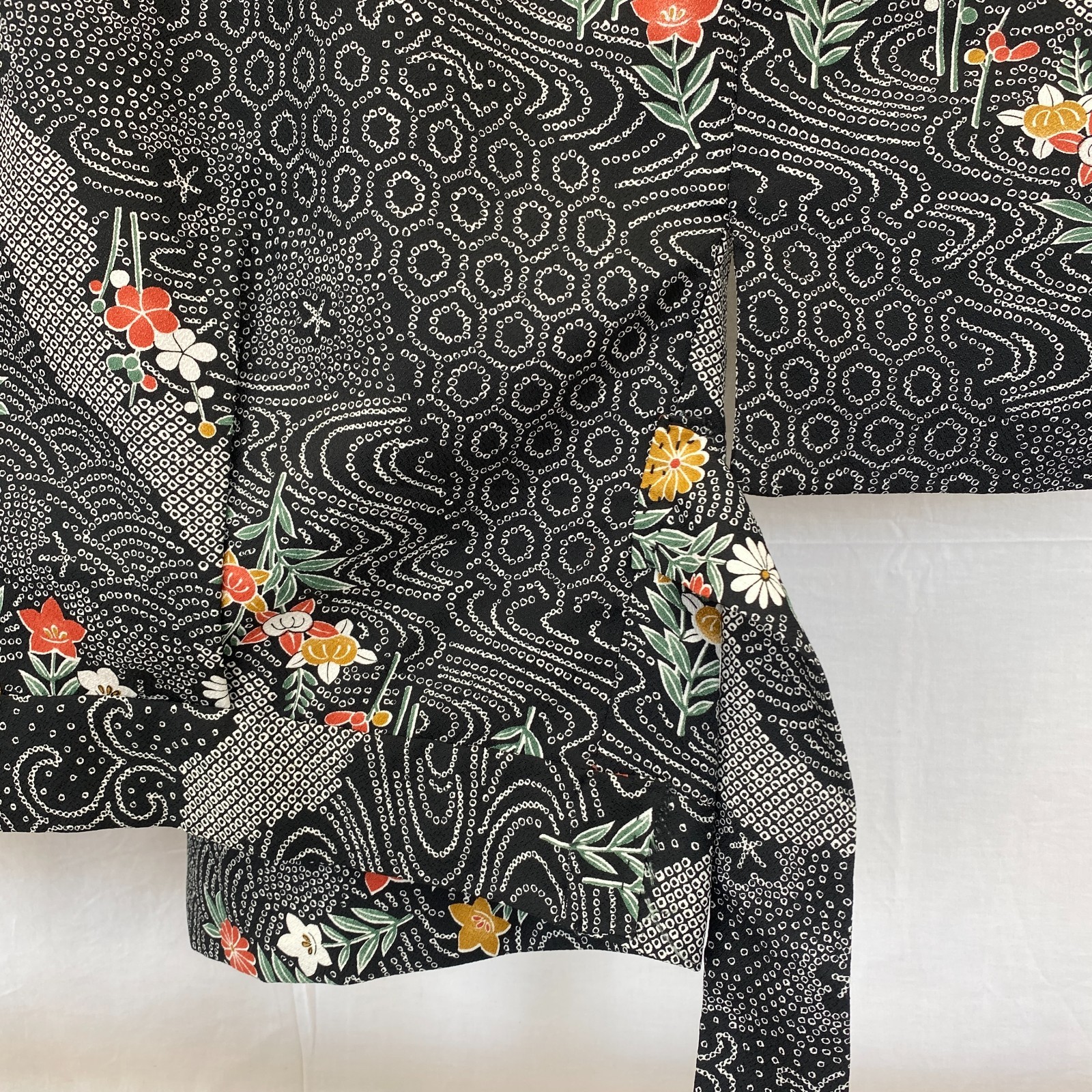 Japanese Vintage Kimono Haori Jacket Polyester Black Traditional Authentic