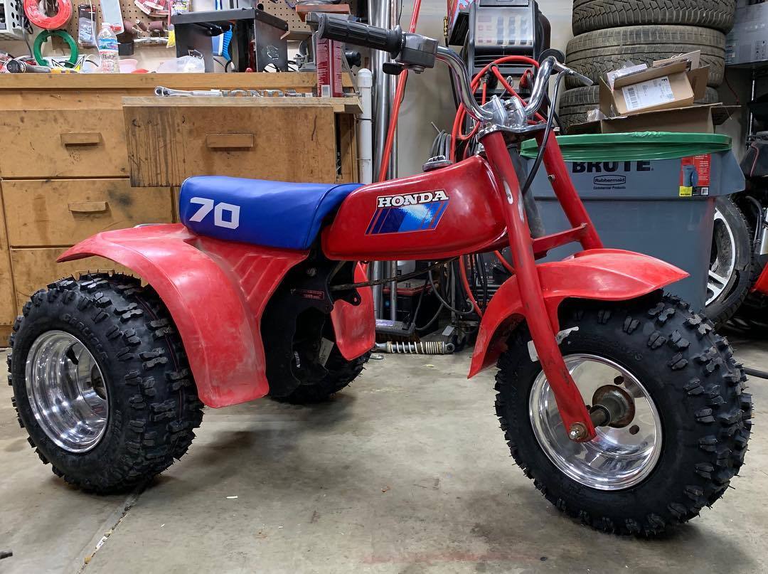 Honda ATC 70 DWT Polished Aluminum Front and Rear Wheels Rims Snow Hog Tires 18"