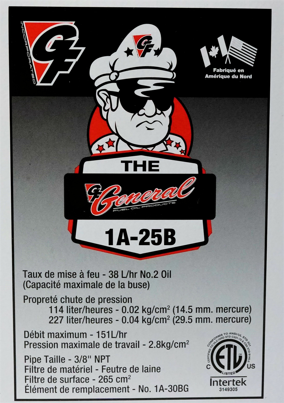 1A-25B General Wool Fuel Oil Filter and Housing 3/8" refill 1A-30, 88-CR, RF-1