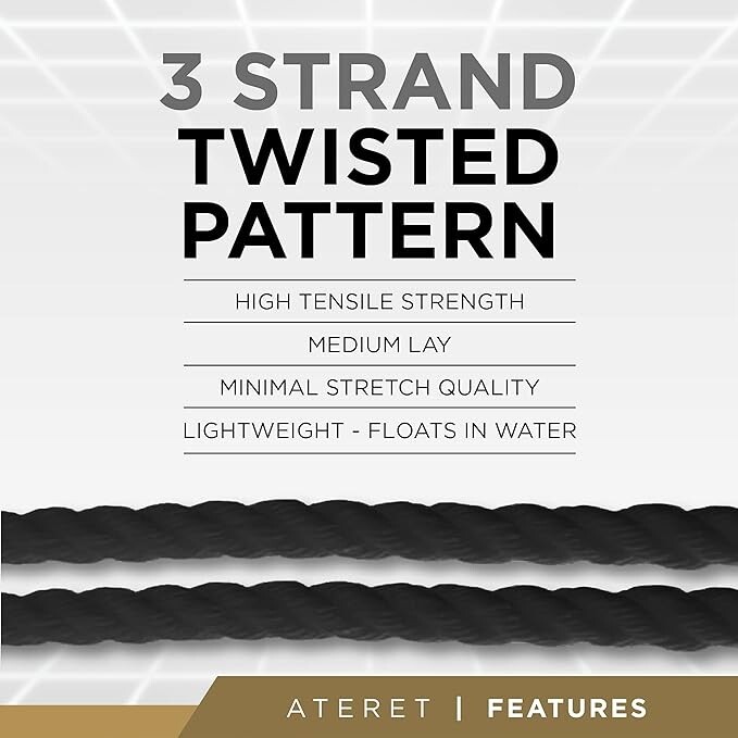 ATERET Twisted 3-Strand Black Polypropylene Rope Monofilament ALL SIZES