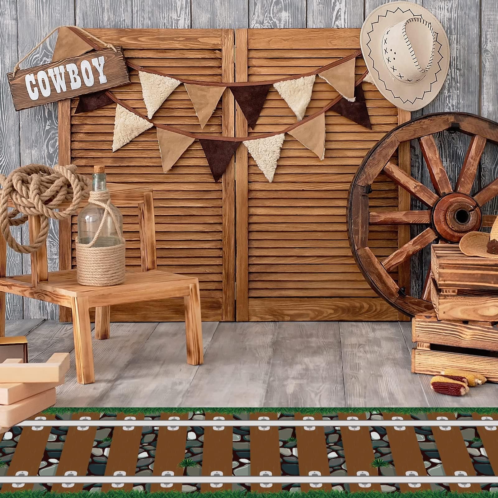 3 Pack 24 Inch x 10 ft Western Plastic Railroad Track Aisle Runner Party Deco