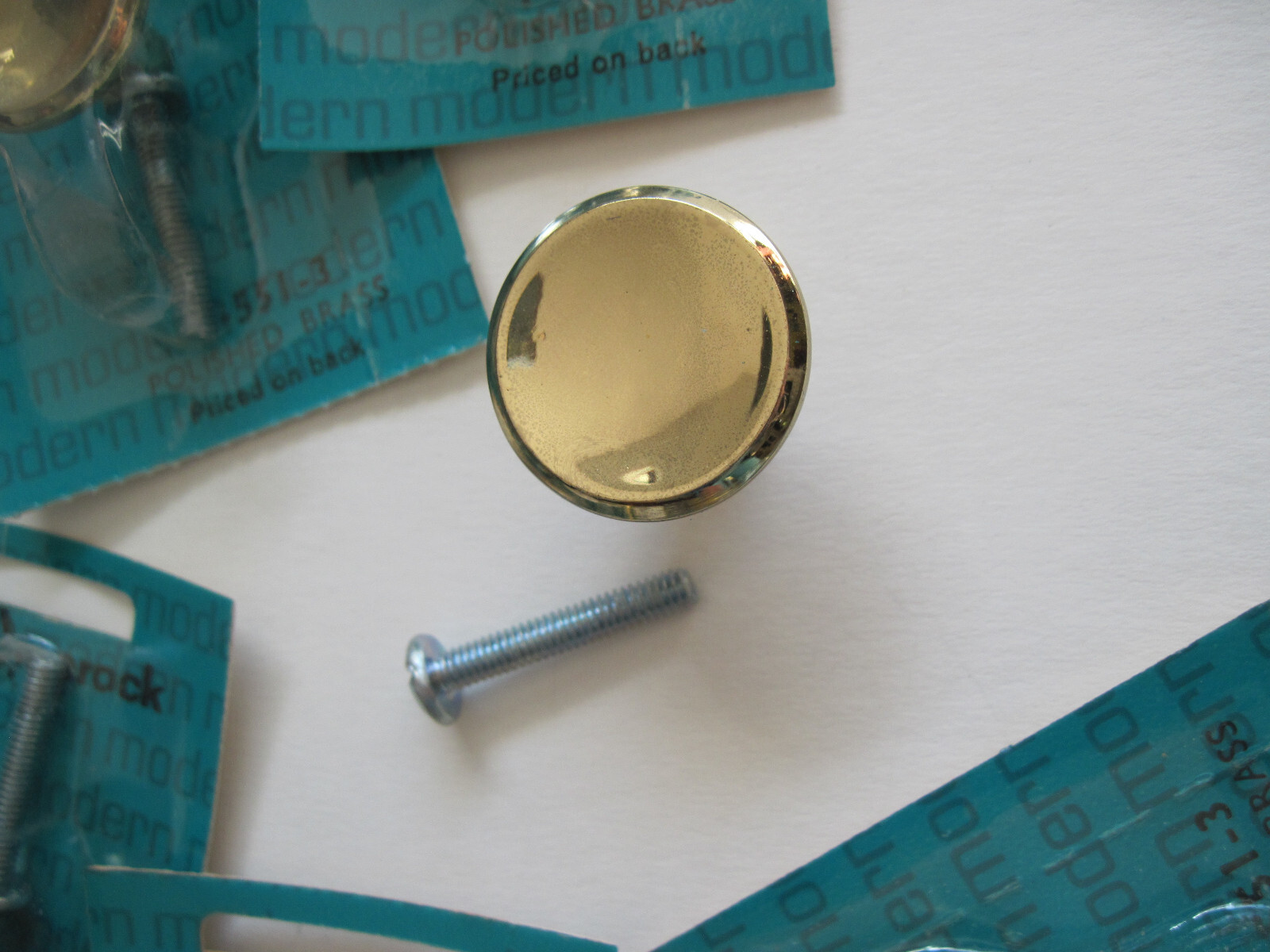 5 (+more) MCM Concave Vtg Polished Brass Knobs NOS Amerock 1" Round Small T-551