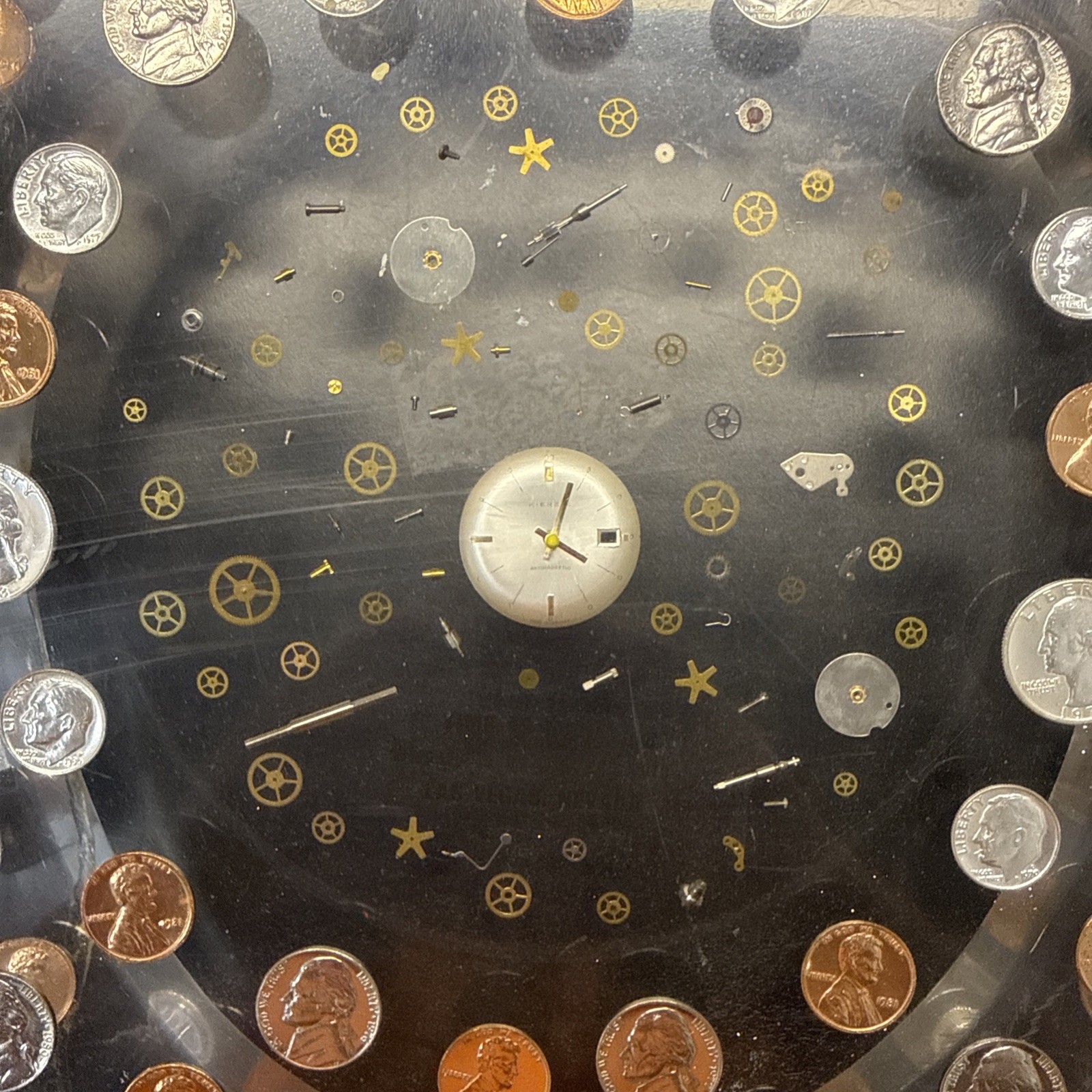 Lucite Las Vegas Toilet Seat Watch Gears U.S. Coins 1965-1981 Time Is Money