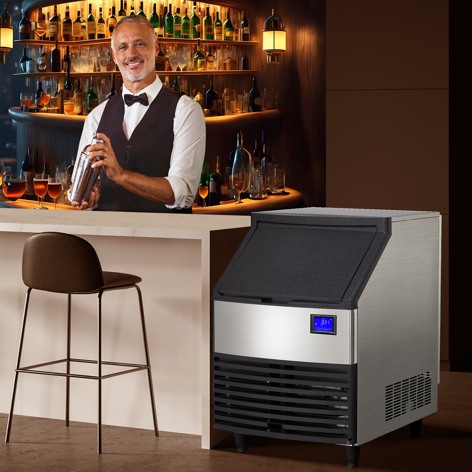 Commercial Ice Maker, 176lbs/24 Hours, Ice Maker Machine with 99lbs Storage Bin