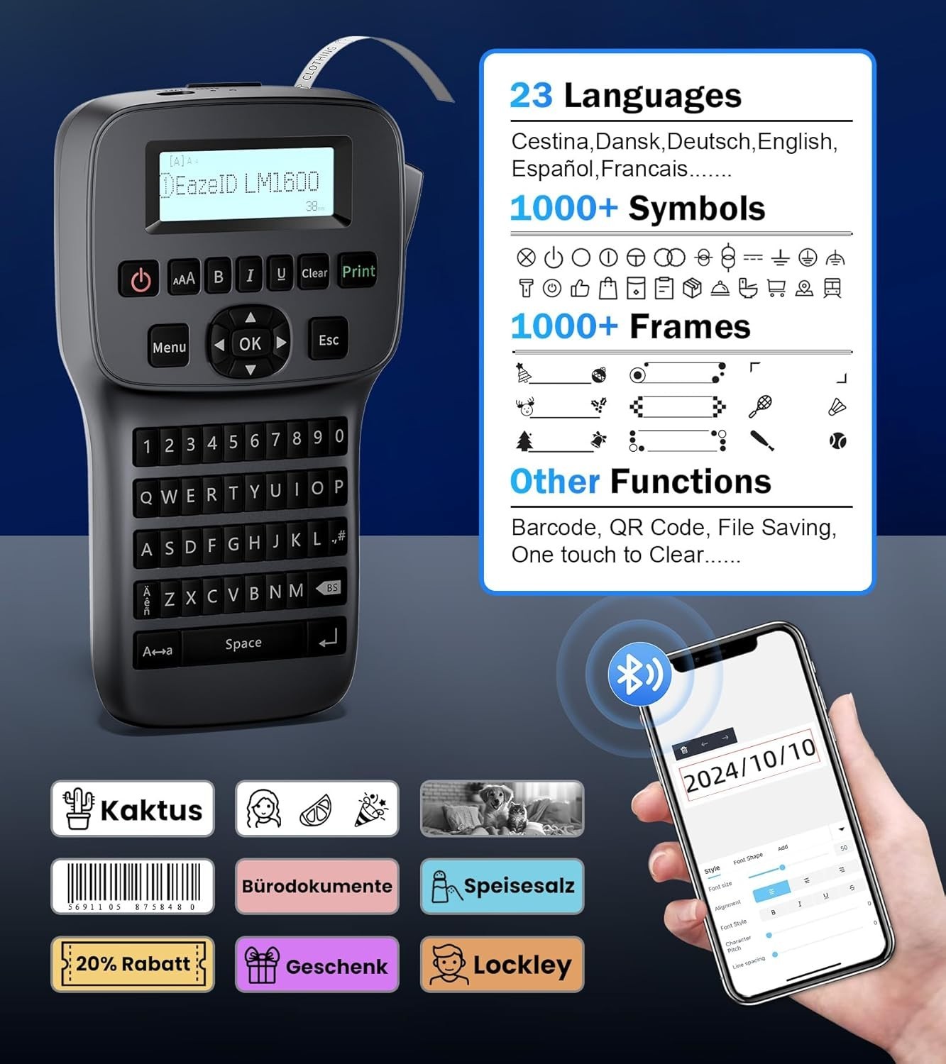 Bluetooth Label Maker Machine Handheld with Backlit Screen Compatible with DYMO