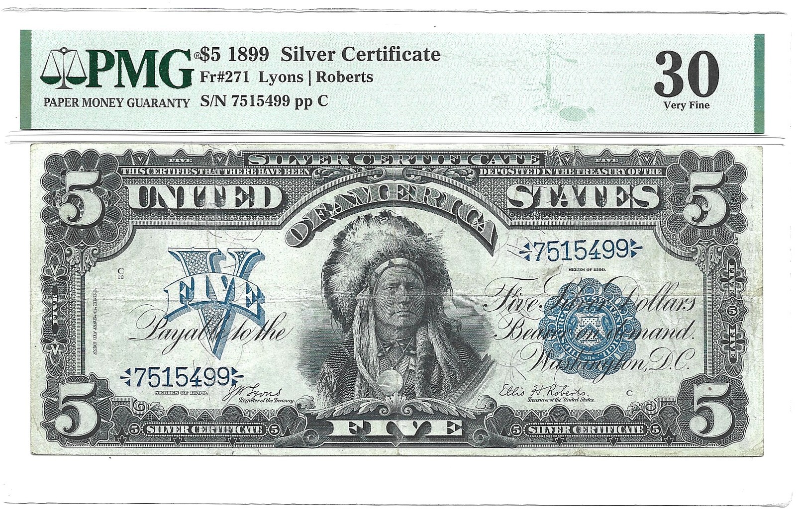 1899 $5 Silver Certificate Fr-271 PMG VF-30