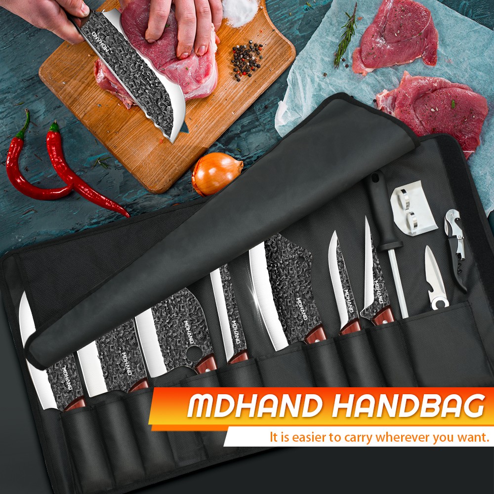 14PCS Butcher Knife Set, Chef Knife Set with Bag Hand Forged Kitchen Knife Set