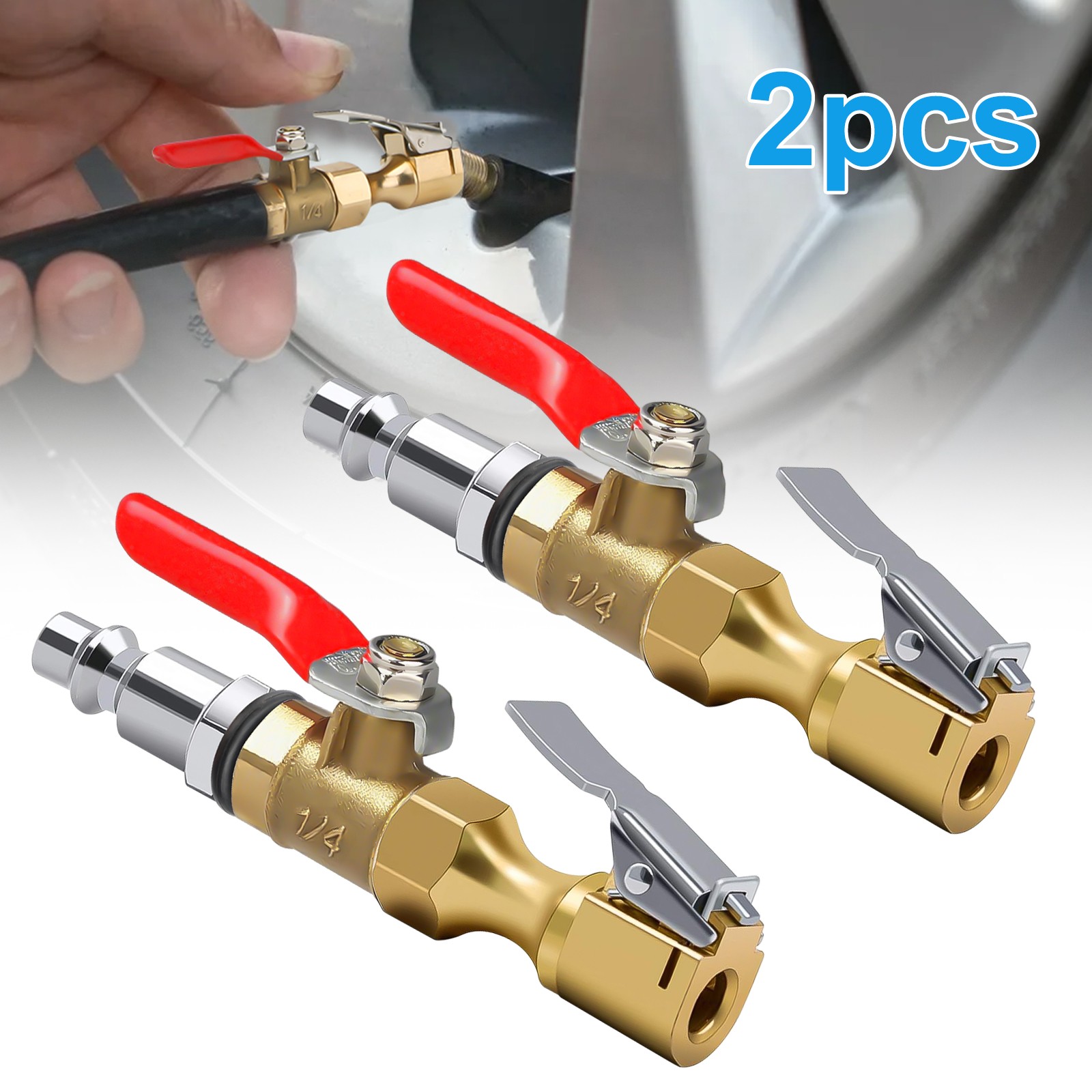 Portable Air Chuck Tire Inflator Nozzle Brass Lock-On Clip Switch 1/4" NPT Quick