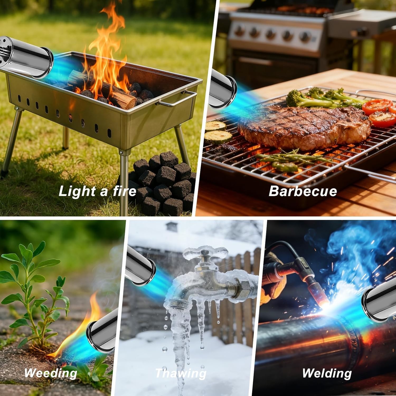 Adjustable Flame Propane Torch Gun for BBQ, Searing, Camping Welding