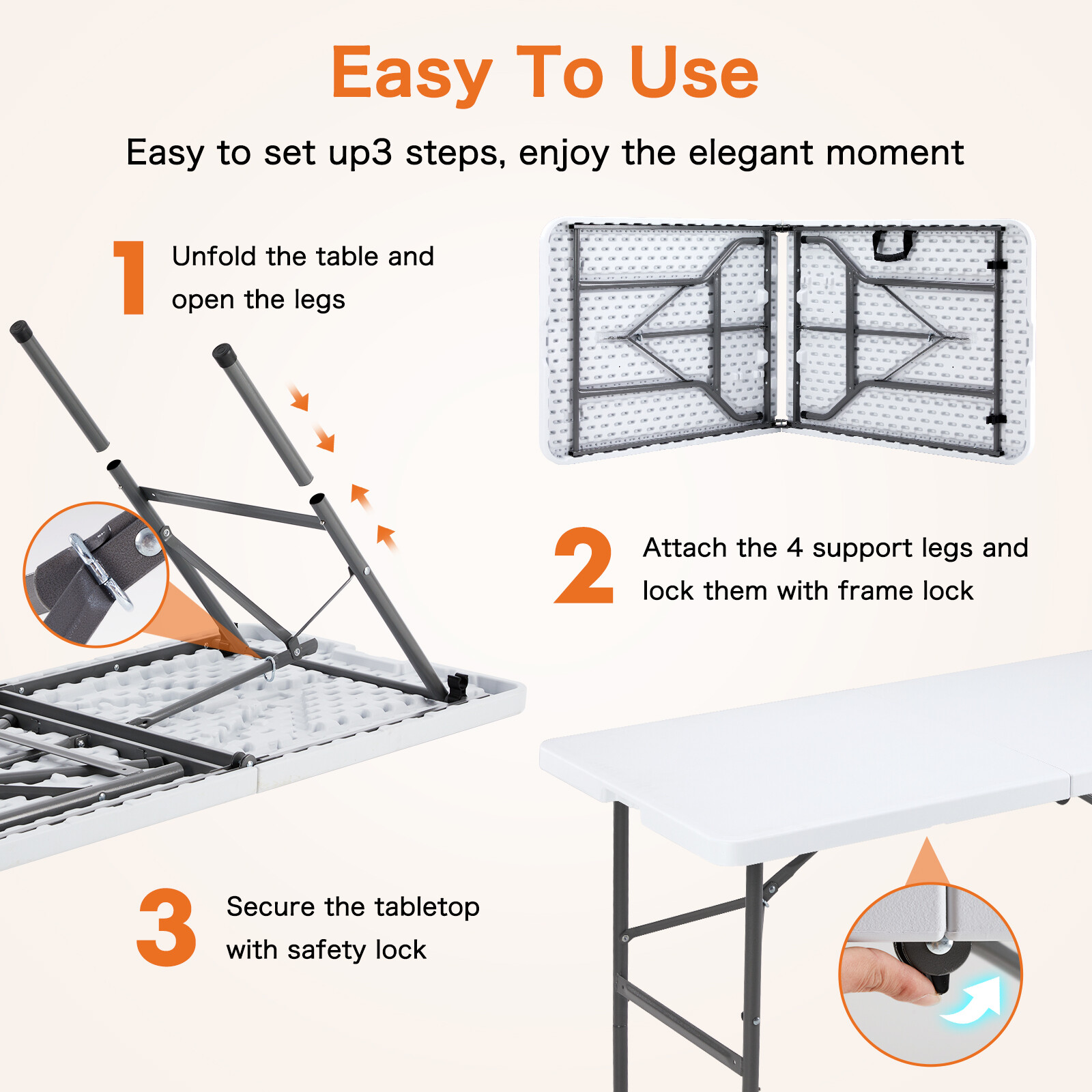 Heavy Duty 8/6/4 Folding Table: Portable, 300lbs Capacity, Ideal for Home, Party