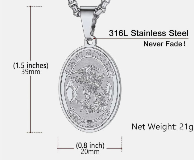 New St. Saint Michael Pendant Necklace Stainless Steel Archangel Medal Prayer