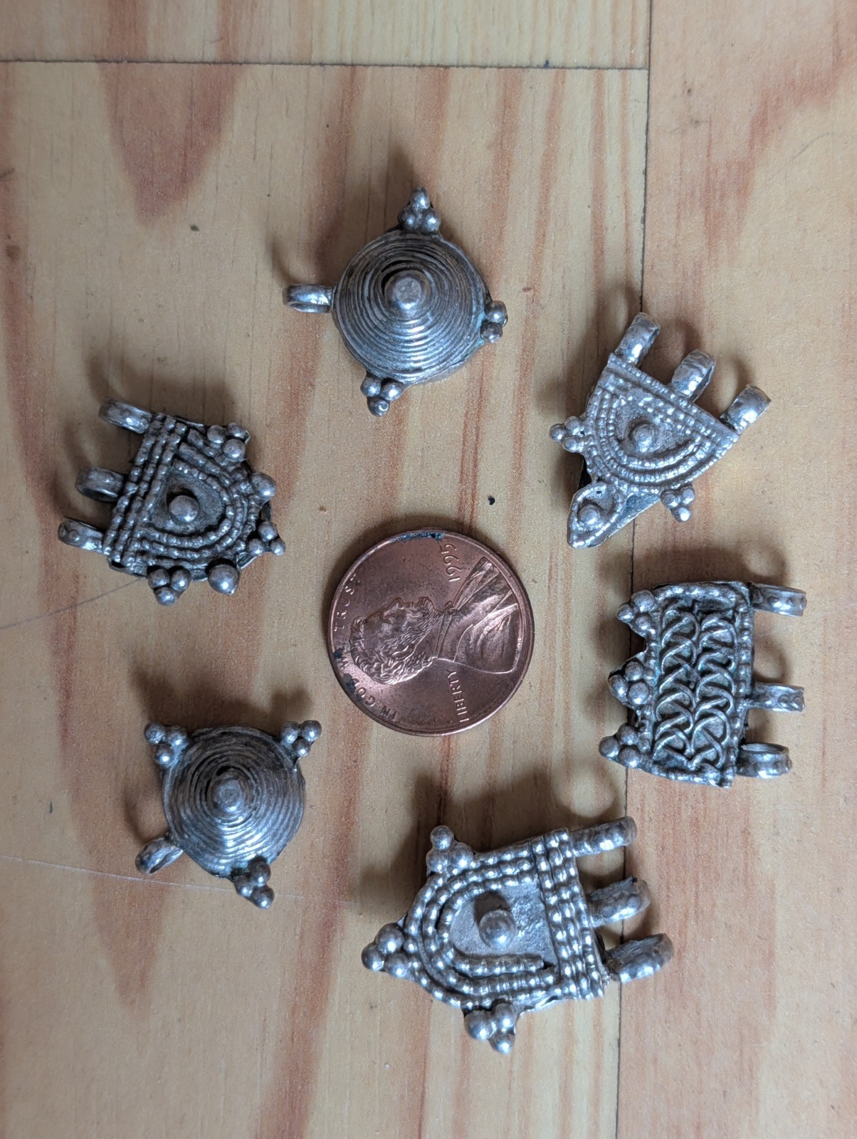 Vintage Ethiopian Silver Telsum Prayer Beads / Pendants Decorated Tribal Amulet
